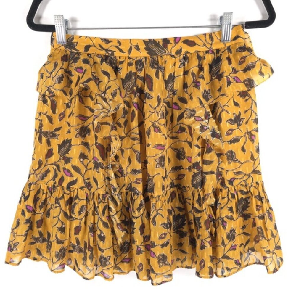 Ulla Johnson SILK Blend Zea Ruffle Pleat Detail‎ Hem Mini Skirt Floral Size 4